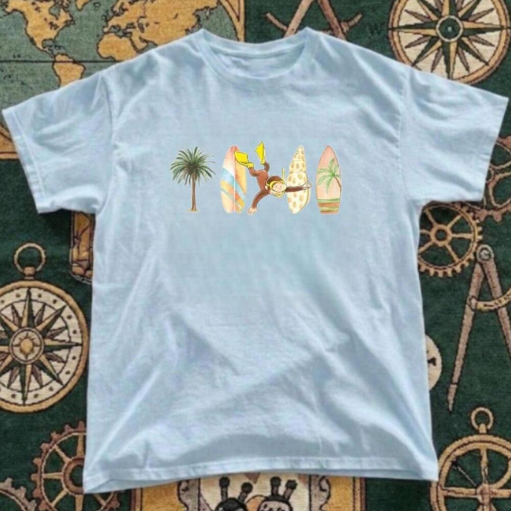 Gildan Men Blue T-Shirt, Surfing Monkey Graphic Tee